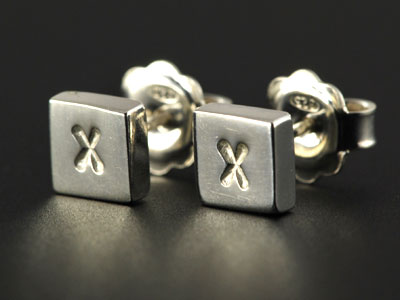 Handmade chunky square stud earrings in sterling silver with kiss!