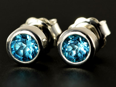 Stunning, handmade gem quality swiss blue topaz studs set in pure silver.