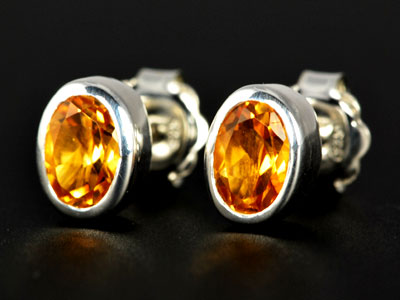 Stunning, handmade gem quality citrine oval studs set in pure silver.