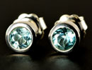 Handmade silver round earrings with sky blue topaz gemstone