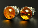 Handmade silver stud earrings with amber gemstones