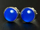 Handmade silver stud earrings with  blue agate gemstones