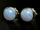 Handmade silver stud earrings with blue lace agate gemstones