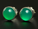 Handmade silver stud earrings with green agate gemstone