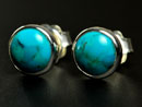 Handmade silver stud earrings with turquoise gemstones